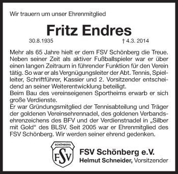 Traueranzeige von Fritz Endres von Pegnitz-Zeitung